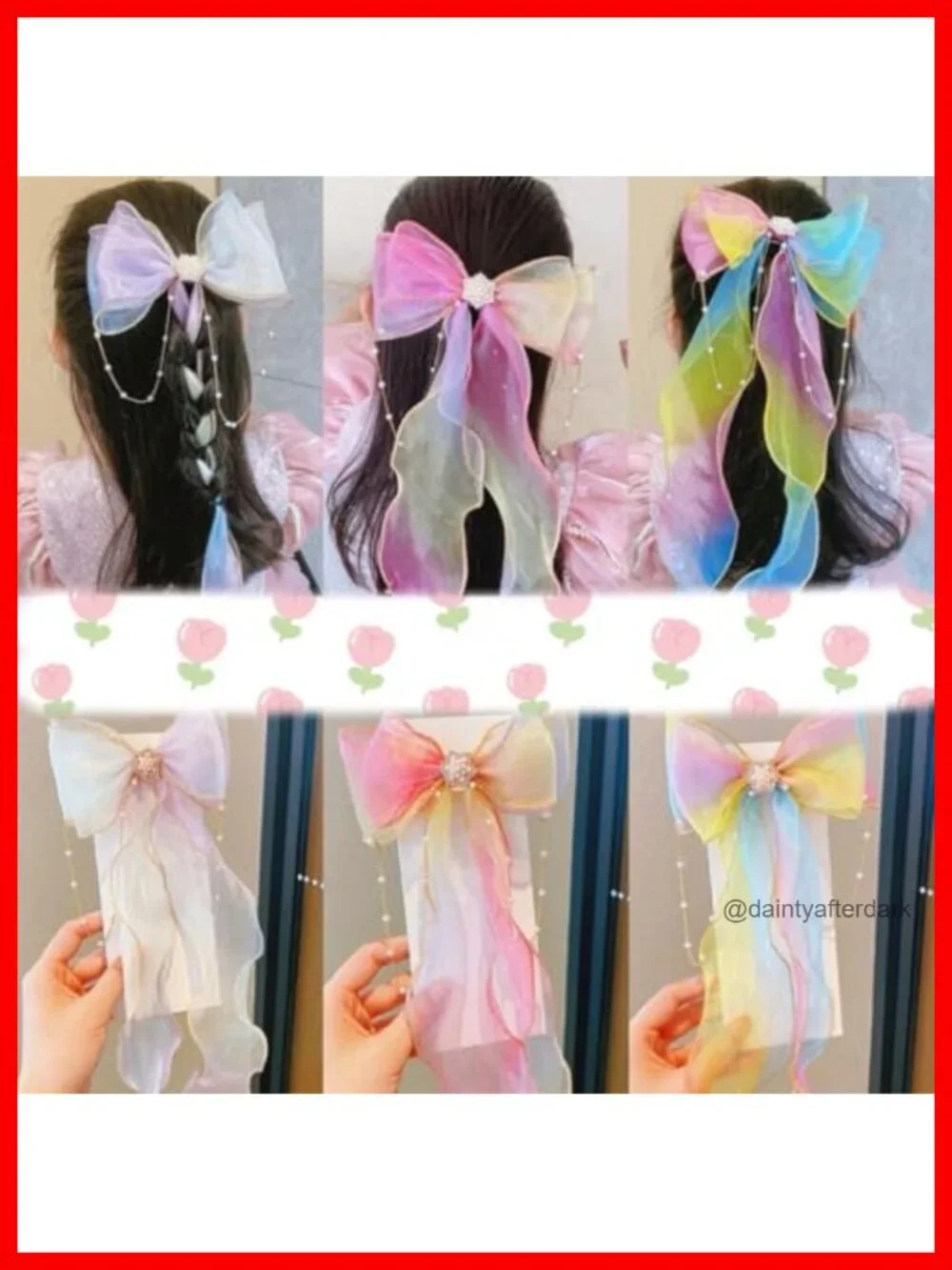 5 Hair Barrettes Rhinestone Sheer Tulle Bow Clips Duckbill Clips Fairy Hairstyle